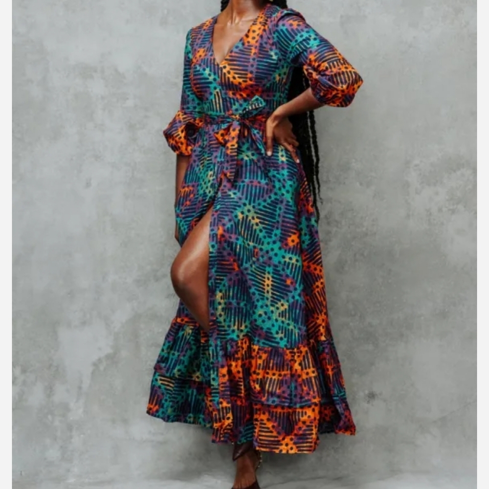 Nwt D'iyanu Colorful Patterned Maxi Dress With Pockets — image 2 of 8